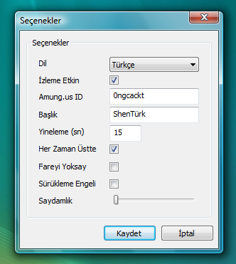 Whos.amung.us Desktop Widget Seçenekler